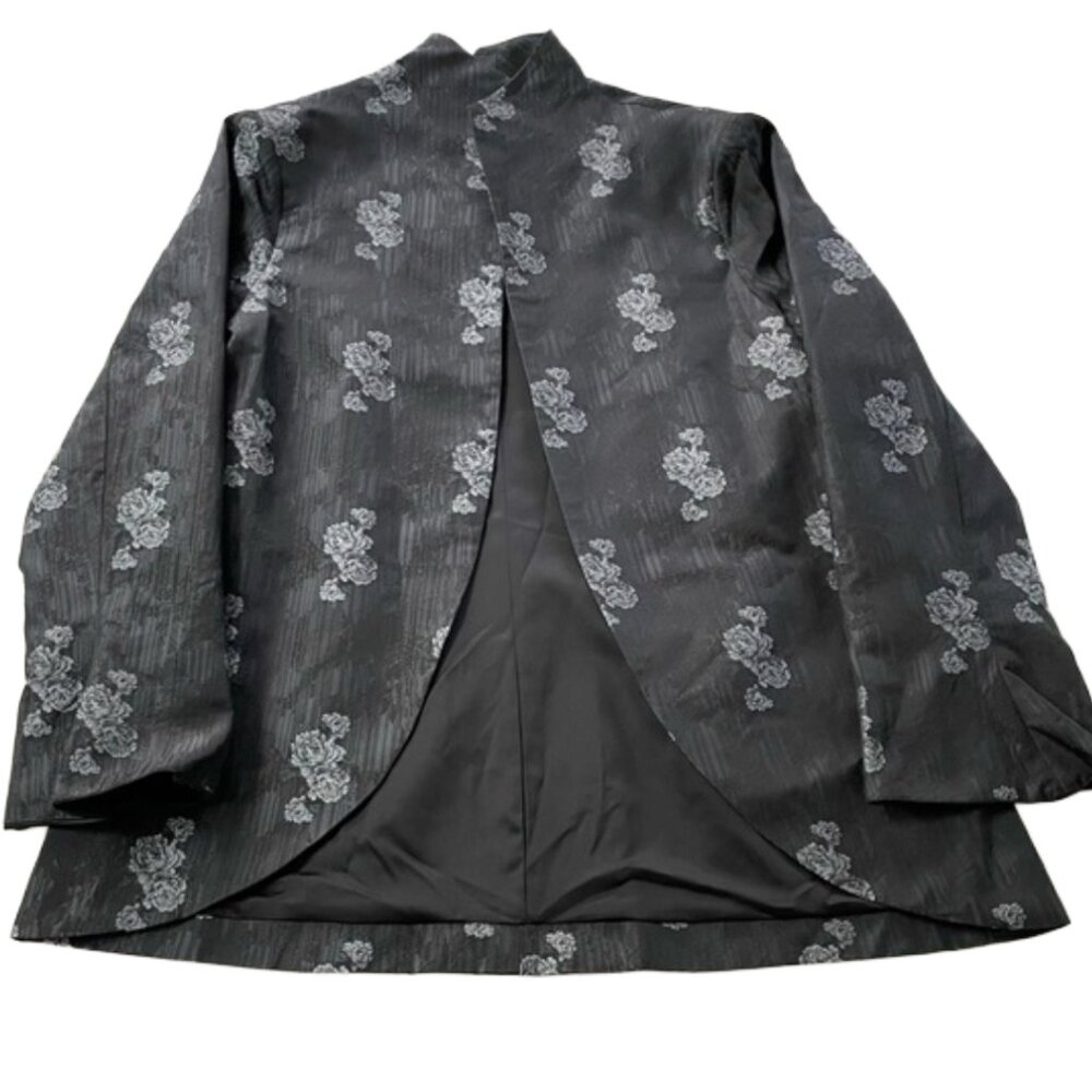 NWT Towowge Grey and Silver Floral Jacquard Longline  Blazer, Size Large